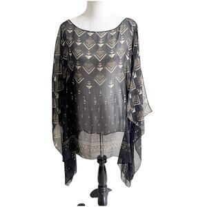 Vince Camuto Sheet Kimono Size Black Metallic 3X Geometric Design Resort